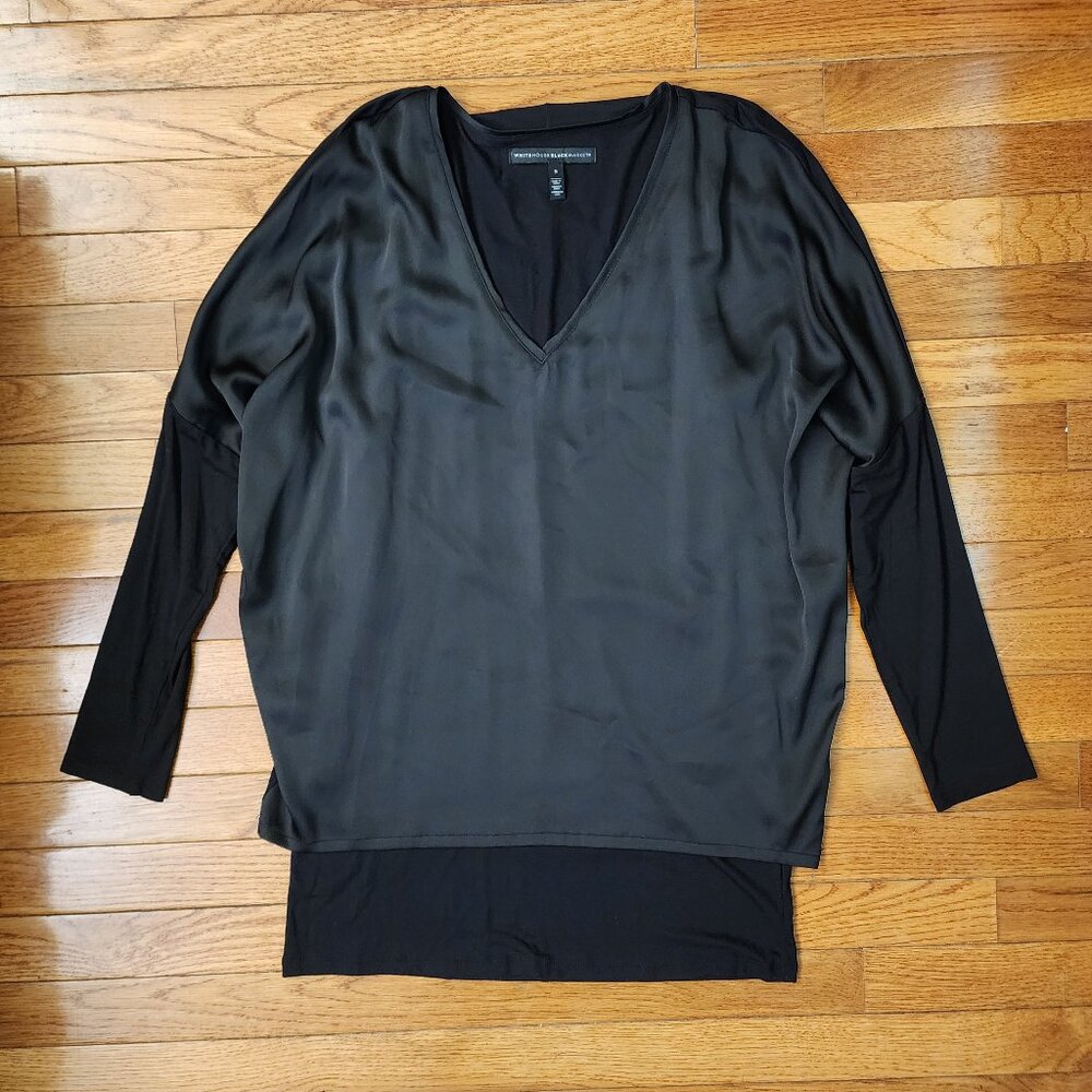 White House Black Market Black Long Sleeve Top w/ Gold Buttons